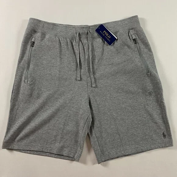 Polo Ralph Lauren Shorts Mens XXL Gray Sweat Athletic Zip Pocket Terry Drawsting - Picture 1 of 14
